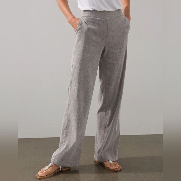 Chico's Women's Taupe Coastal Linen Blend Relaxed Wide Leg Pants Sz 2 - Picture 1 of 9